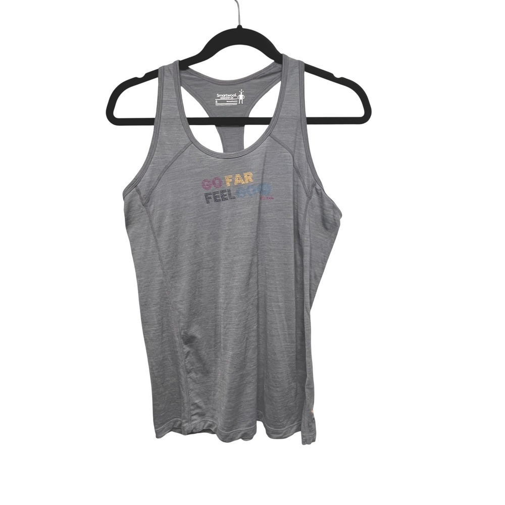Smartwool Merino Sport 120 Tank Top Womens Small Gray Go Far Feel Good Graphic